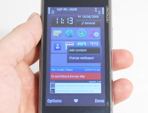 L'home screen ospita diversi Widget, che possono essere acquistati attraverso lo store Nokia
